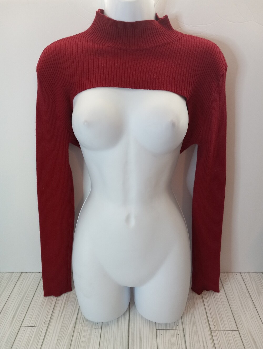 Almost Famous Burgundy Y2K Ultra Cropped Ribbed Mock Neck Sweater Shrug